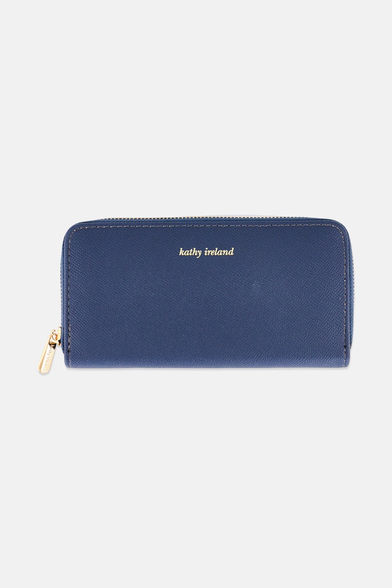 Kathy Ireland Women Brand Logo Zip Around Wallet, Dusty Blue - Image 1
